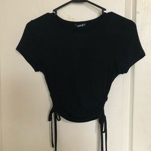 Women's black side ruched top